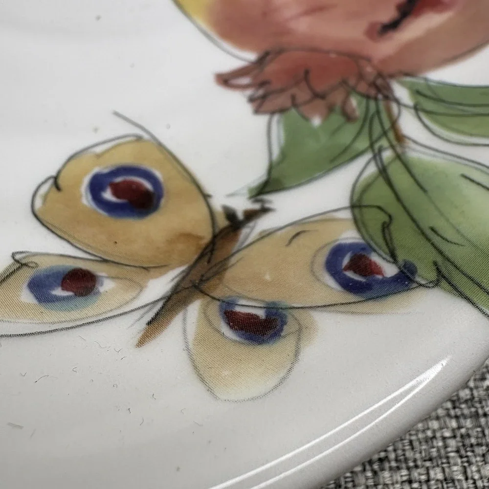Ceramica Cuore Italy Oval‎ Serving Platter Pomegranate Butterfly Floral 14 Inch